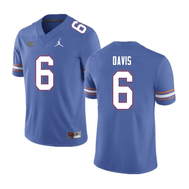 Men's NCAA Florida Gators Shawn Davis #6 Stitched Authentic Nike Blue College Football Jersey NQY8165YU